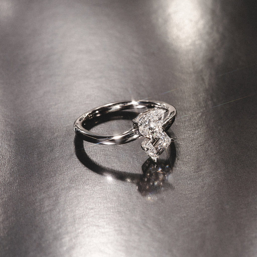 Toi et Moi Emerald and Pear Cut Lab Diamond Ring 1.00ct G/VS in 9K White Gold