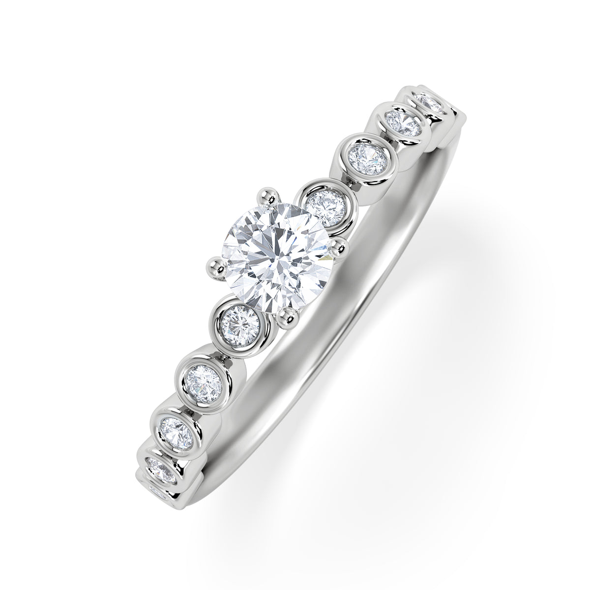 Entwine 0.30ct Round Cut Lab Diamond Solitaire Engagement Ring with Side Stones in Sterling Silver