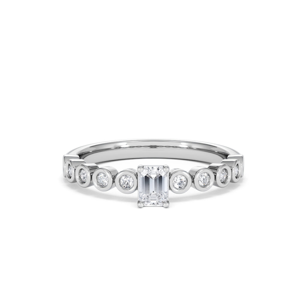 Entwine 0.30ct Emerald Cut Lab Diamond Solitaire Engagement Ring with Side Stones in Sterling Silver