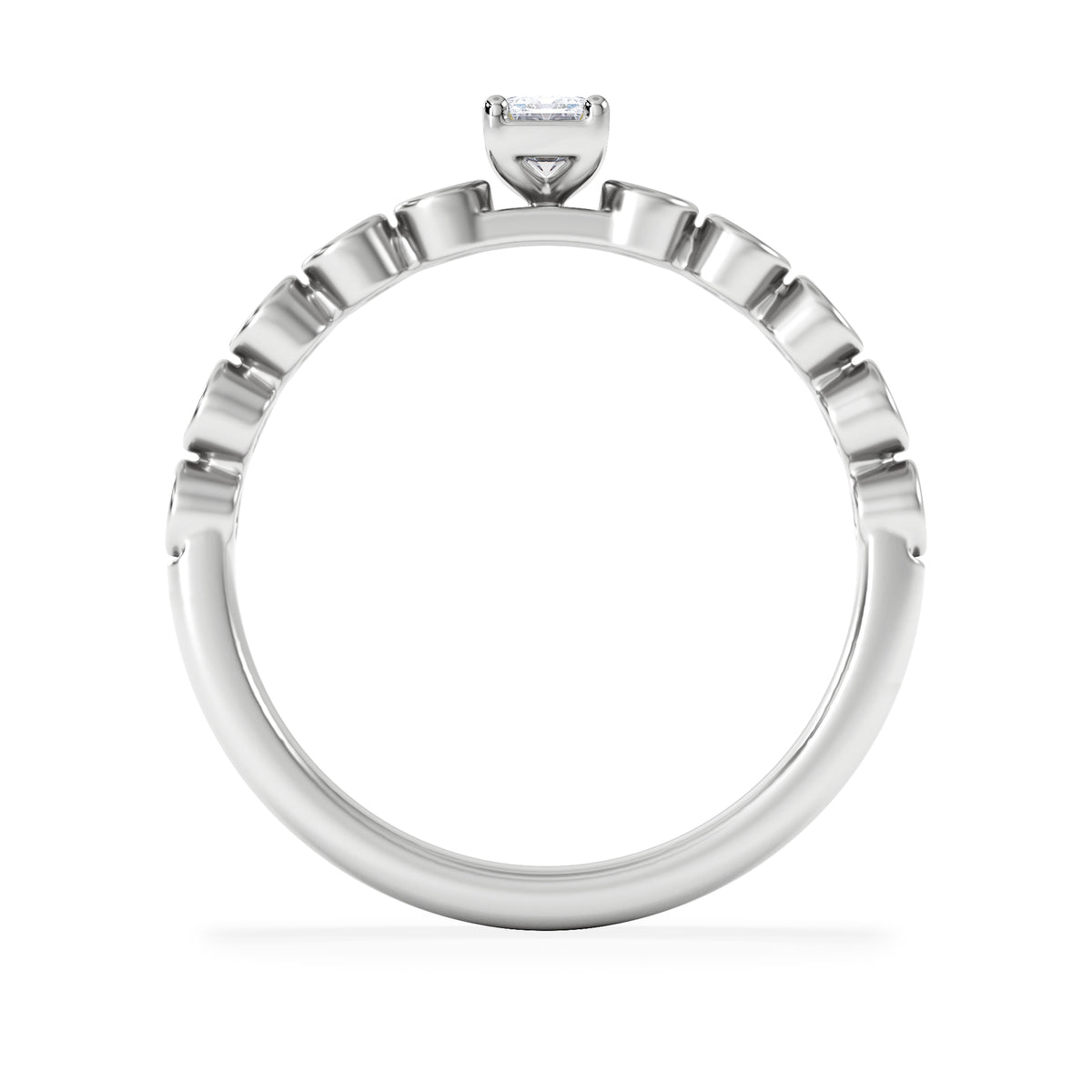 Entwine 0.30ct Emerald Cut Lab Diamond Solitaire Engagement Ring with Side Stones in Sterling Silver