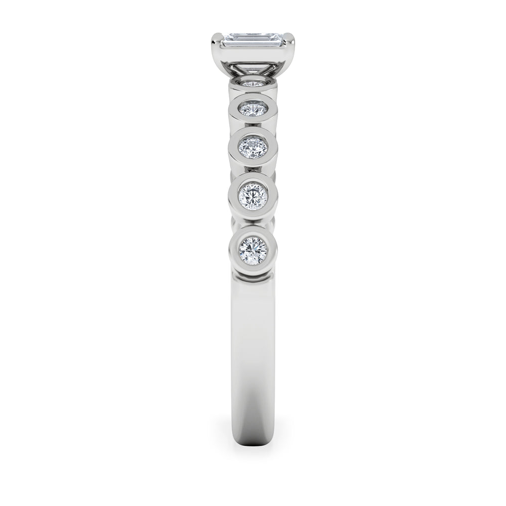 Entwine 0.30ct Emerald Cut Lab Diamond Solitaire Engagement Ring with Side Stones in Sterling Silver