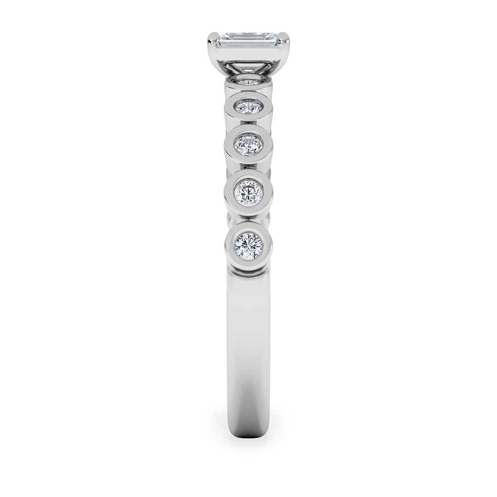 Entwine 0.30ct Emerald Cut Lab Diamond Solitaire Engagement Ring with Side Stones in Sterling Silver