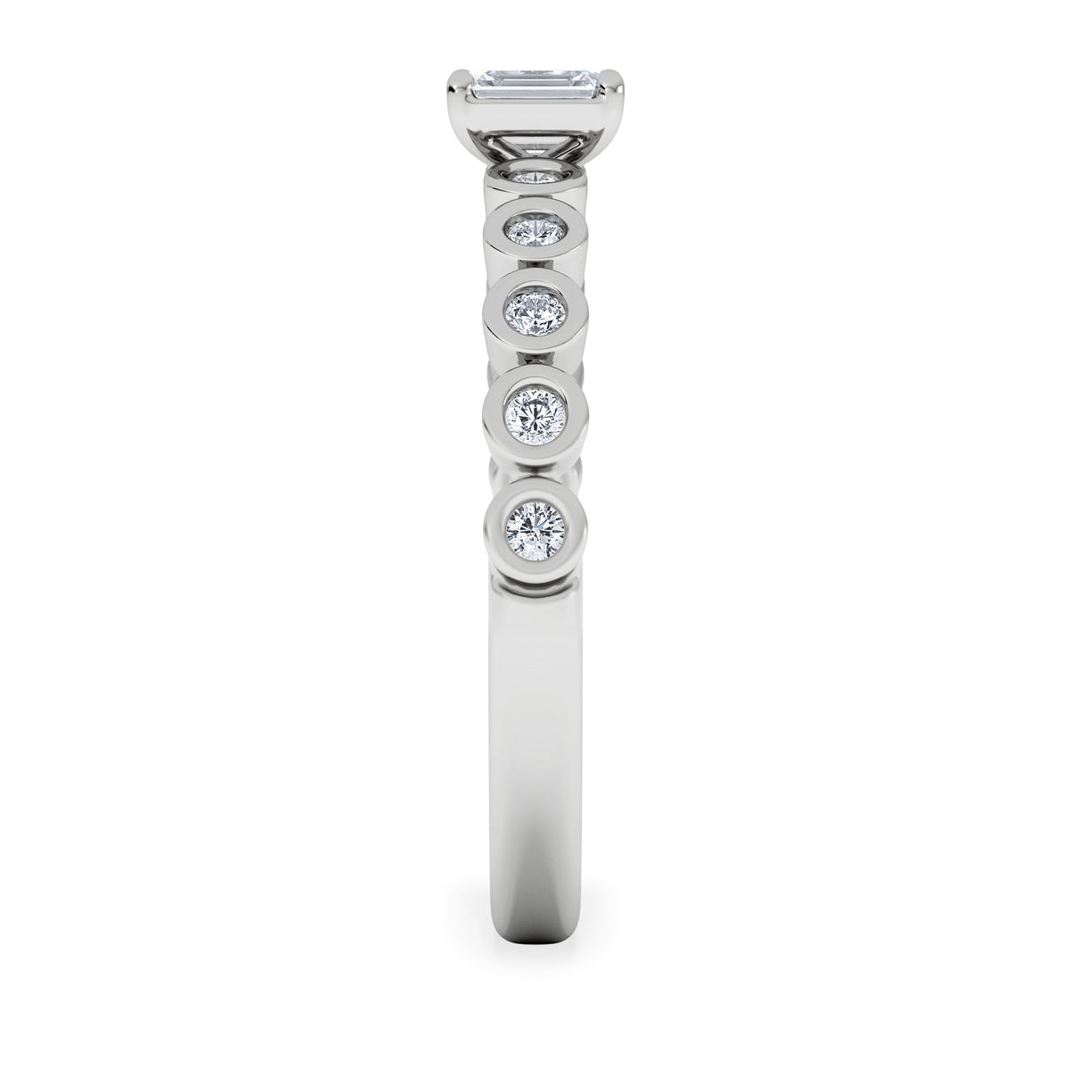 Entwine 0.30ct Emerald Cut Lab Diamond Solitaire Engagement Ring with Side Stones in Sterling Silver