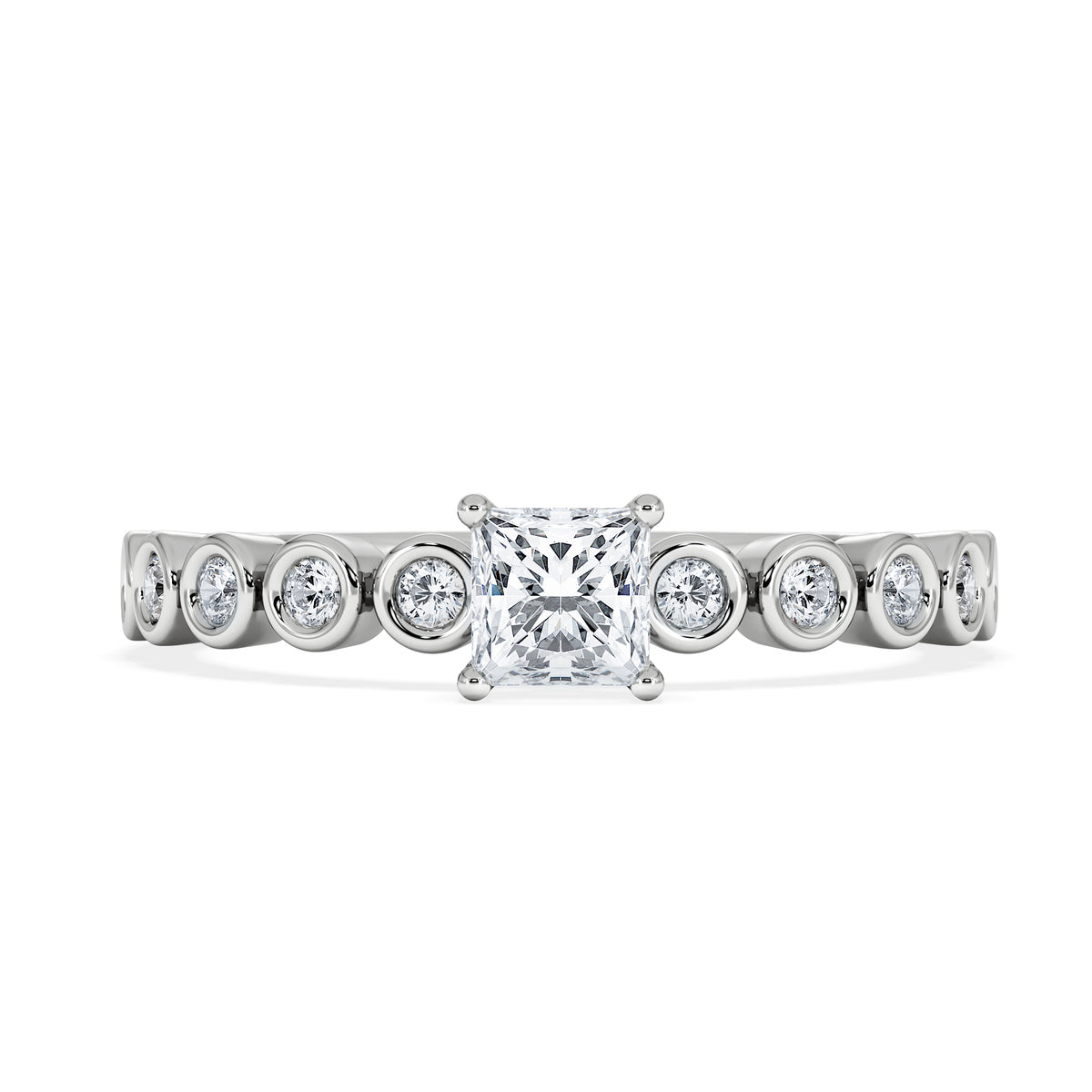 Entwine 0.30ct Princess Cut Lab Diamond Solitaire Engagement Ring with Side Stones in Sterling Silver
