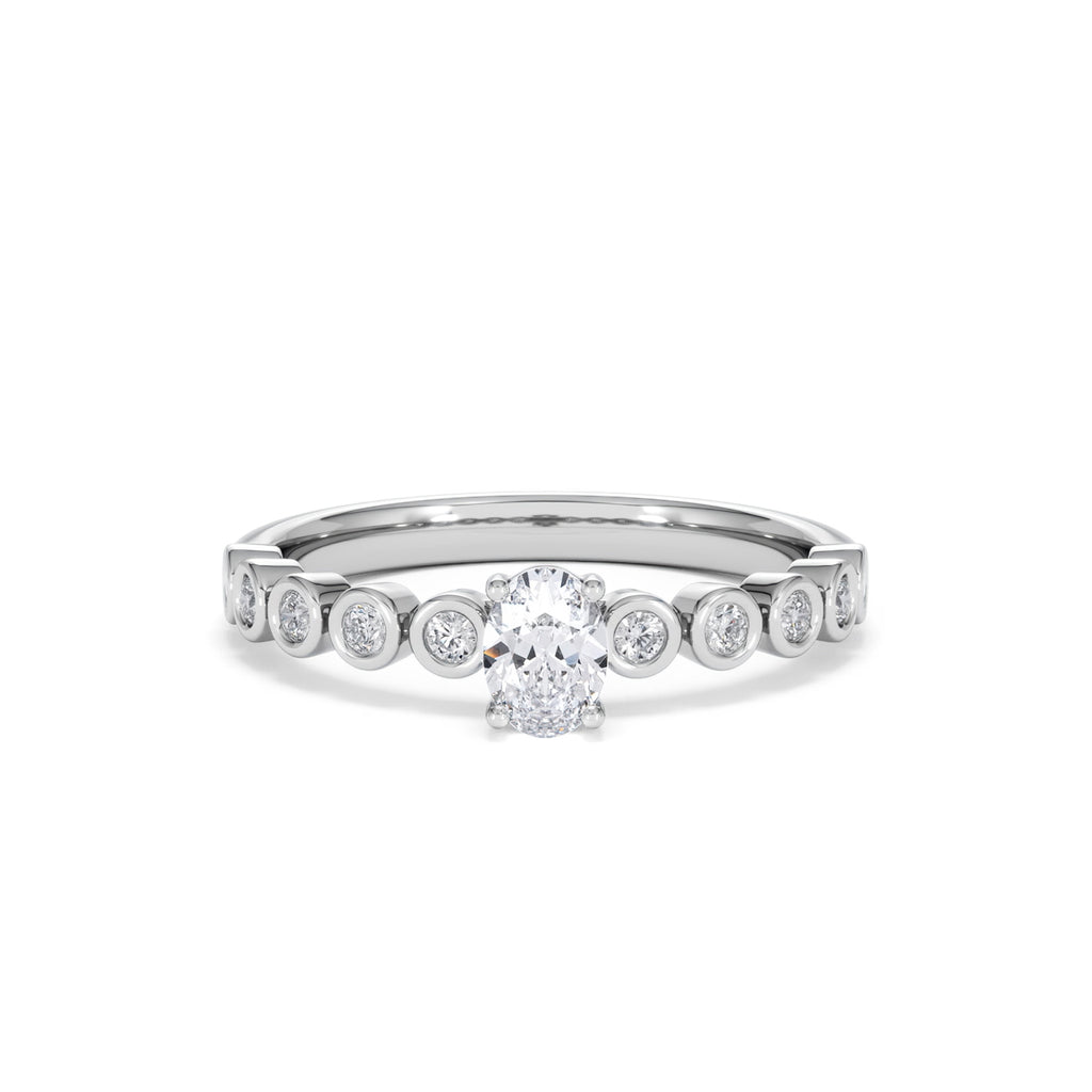 Entwine 0.30ct Oval Cut Lab Diamond Solitaire Engagement Ring with Side Stones in Sterling Silver
