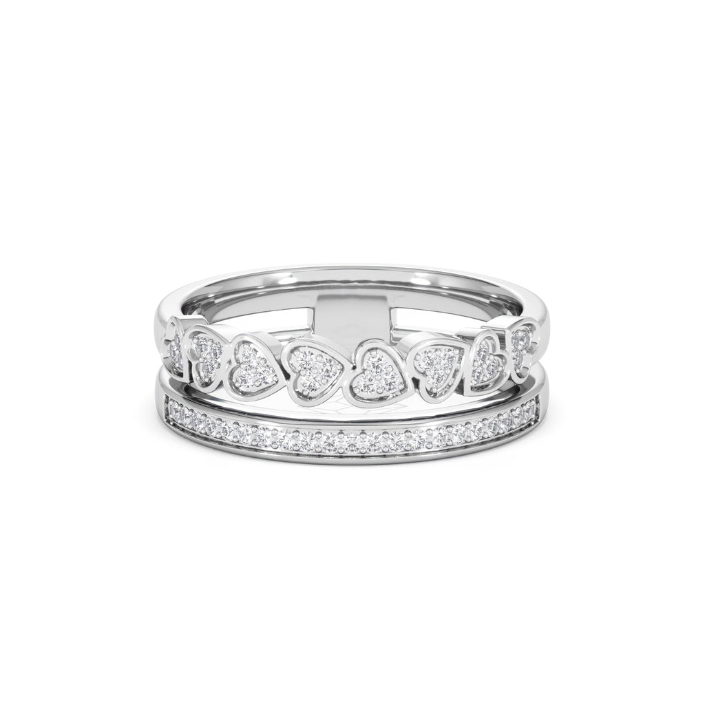 Interlocking Heart Stacking Lab Diamond Ring 0.20ct in 925 Silver