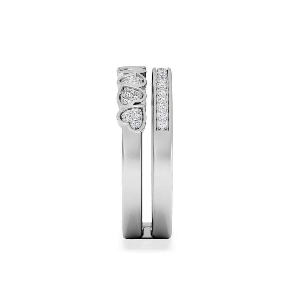 Double Heart Band Stacking Ring Lab Diamond 0.20ct in 925 Silver