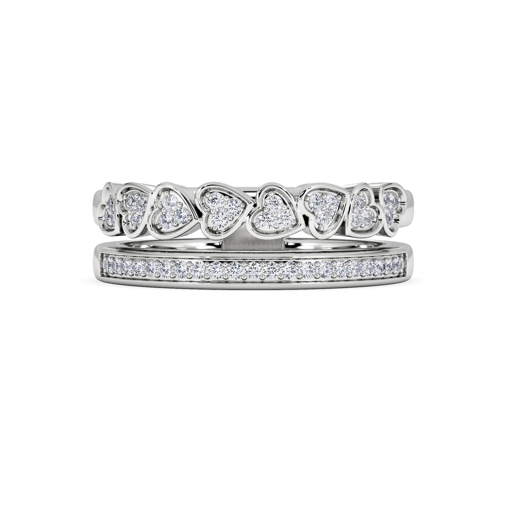 Double Heart Band Stacking Ring Lab Diamond 0.20ct in 925 Silver