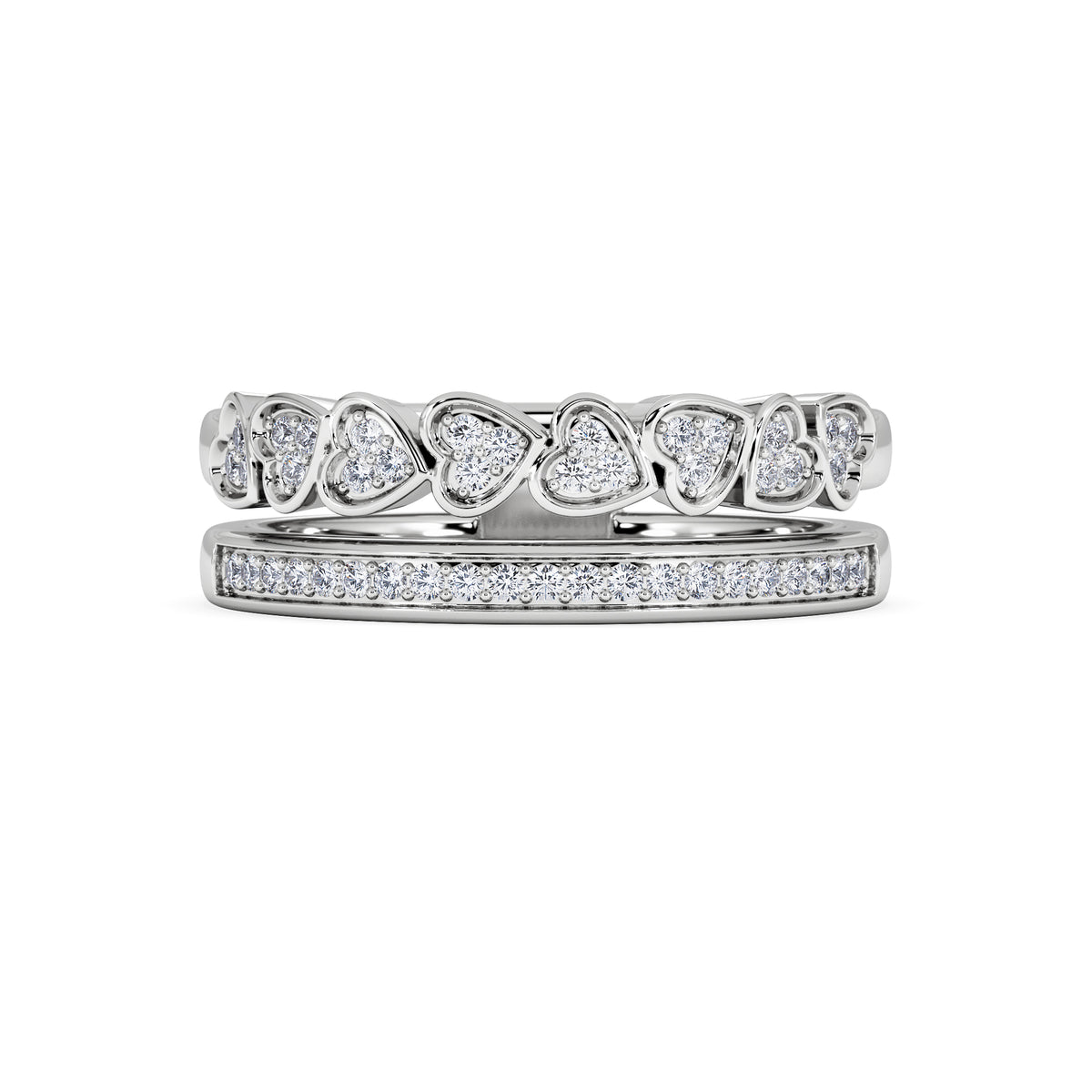 Double Heart Band Stacking Ring Lab Diamond 0.20ct in 925 Silver