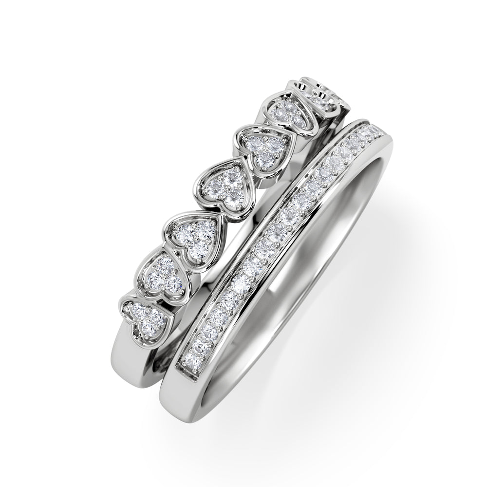 Double Heart Band Stacking Ring Lab Diamond 0.20ct in 925 Silver