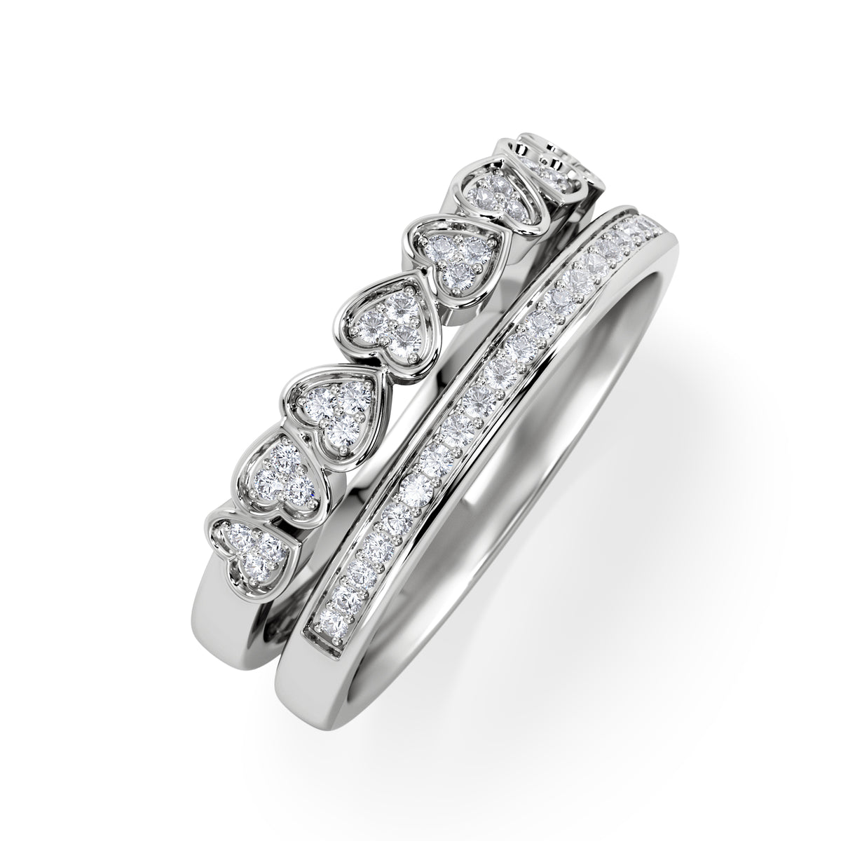 Double Heart Band Stacking Ring Lab Diamond 0.20ct in 925 Silver