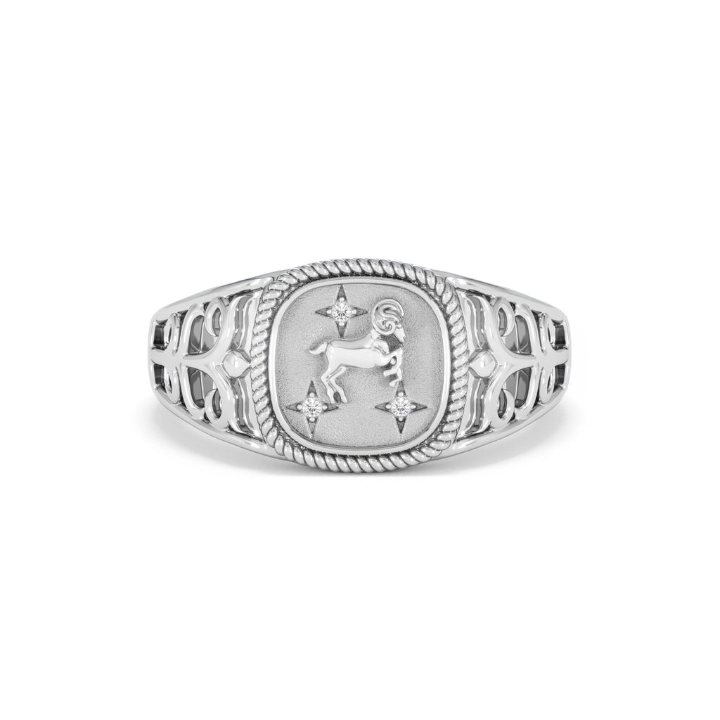 Aries Zodiac 0.01ct Lab Diamond Signet Ring in Silver