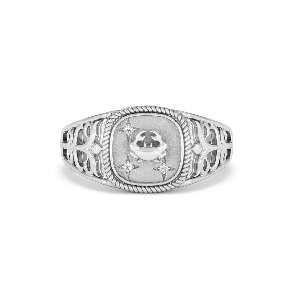 Cancer Zodiac 0.01ct Lab Diamond Signet Ring in Silver
