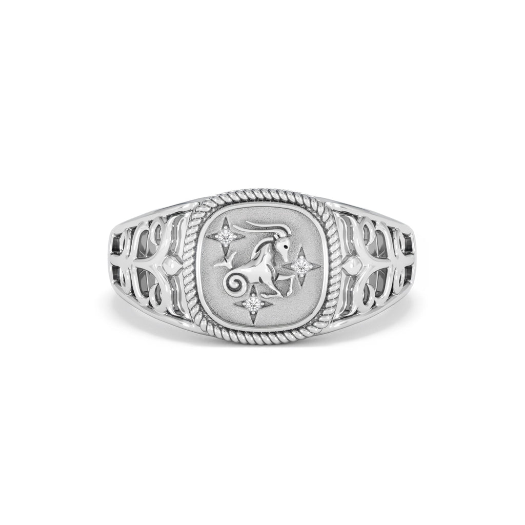 Capricorn Zodiac 0.01ct Lab Diamond Signet Ring in Silver