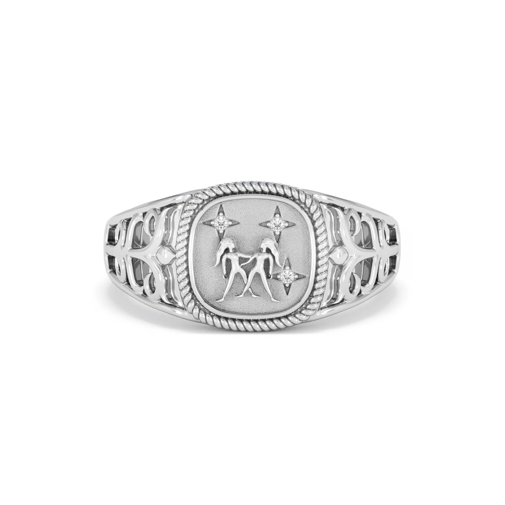 Gemini Zodiac 0.01ct Lab Diamond Signet Ring in Silver