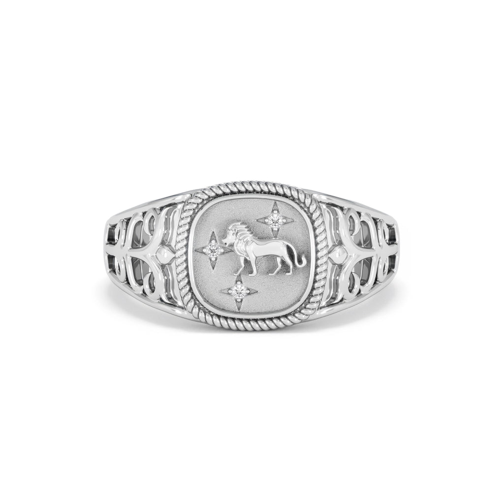 Leo Zodiac 0.01ct Lab Diamond Signet Ring in Silver