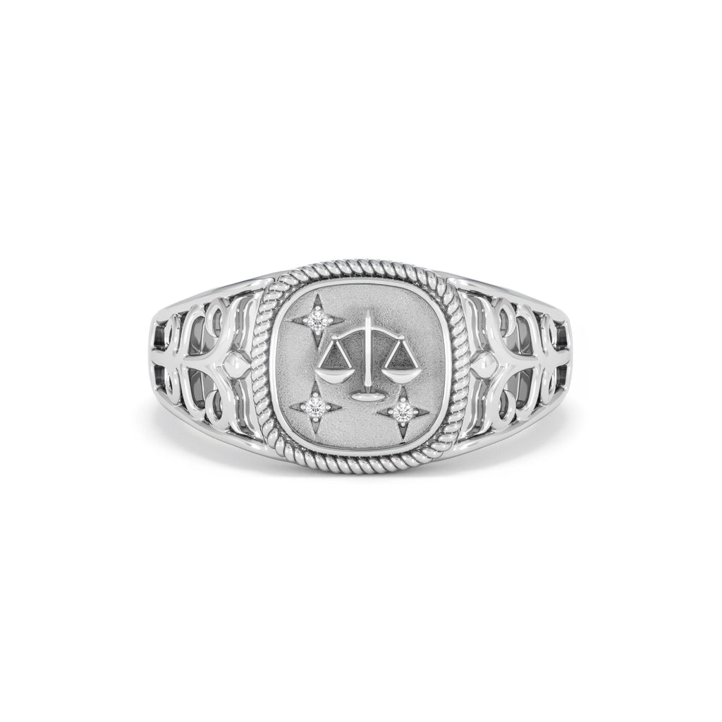 Libra Zodiac 0.01ct Lab Diamond Signet Ring in Silver