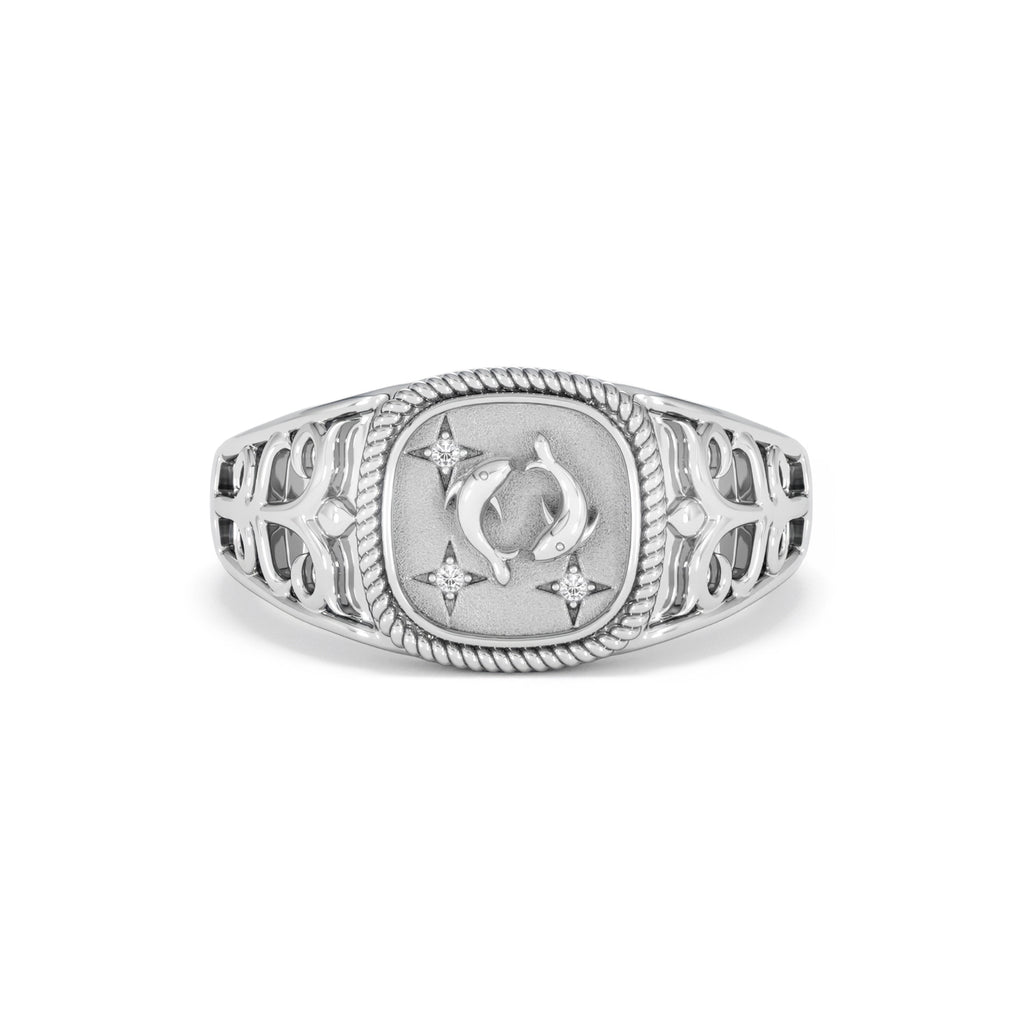 Pisces Zodiac 0.01ct Lab Diamond Signet Ring in Silver
