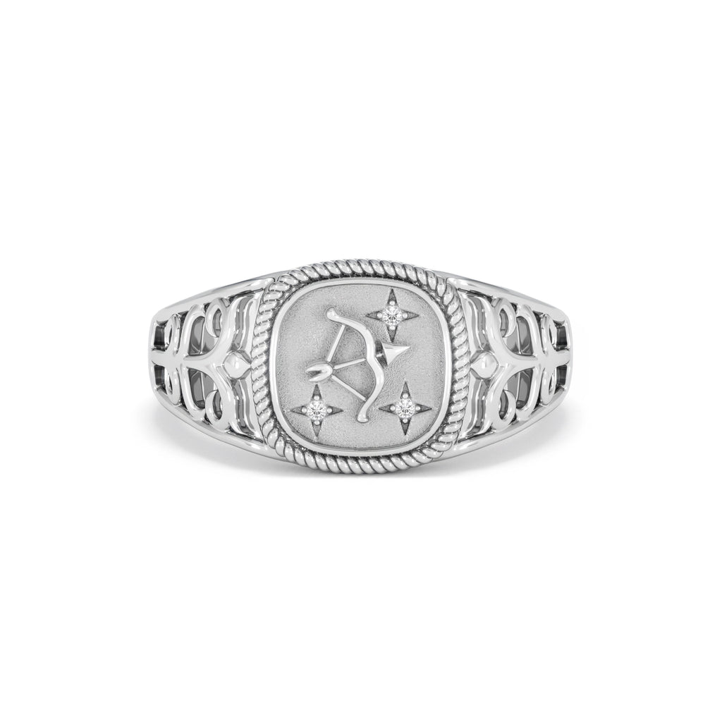 Sagittarius Zodiac 0.01ct Lab Diamond Signet Ring in Silver