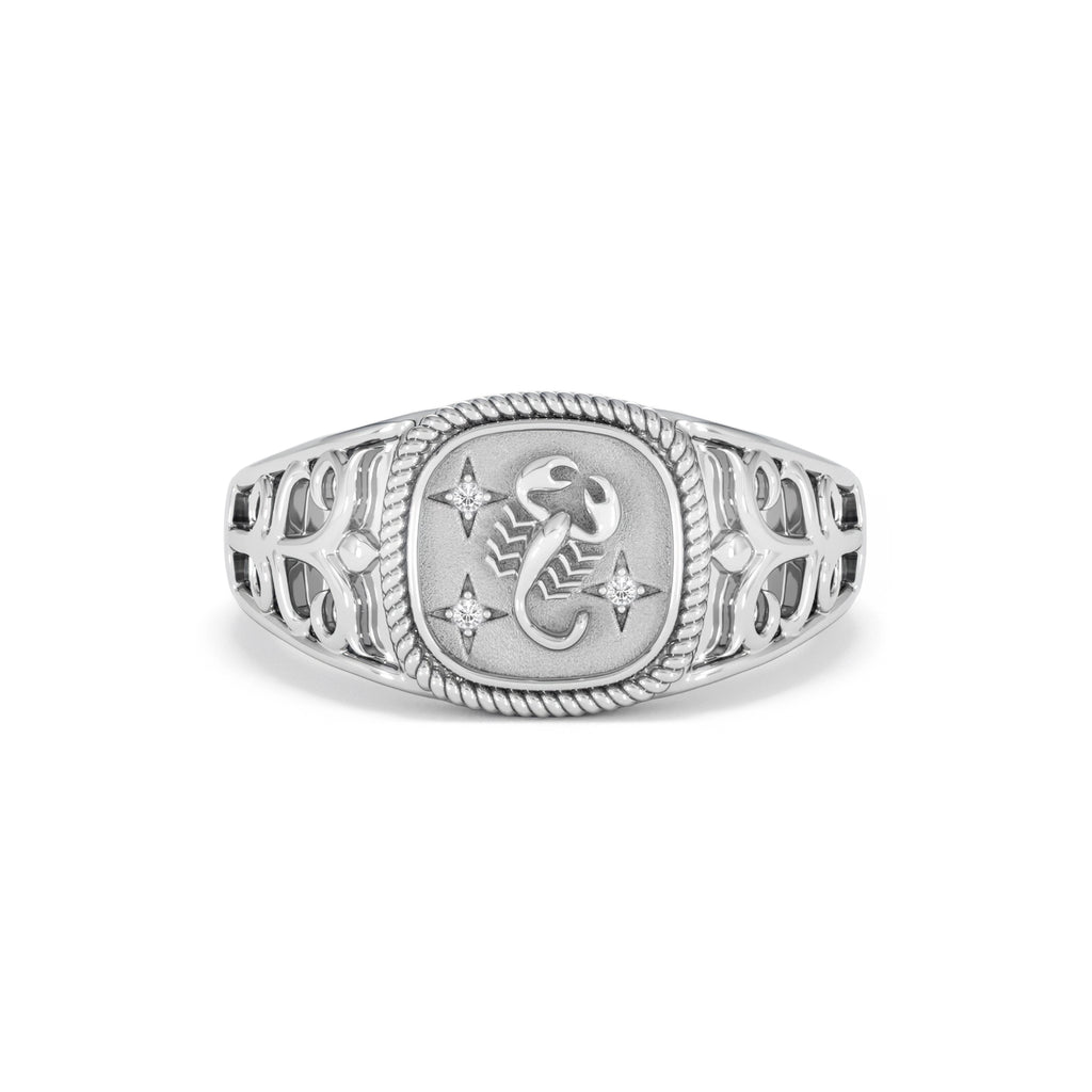 Scorpio Zodiac 0.01ct Lab Diamond Signet Ring in Silver