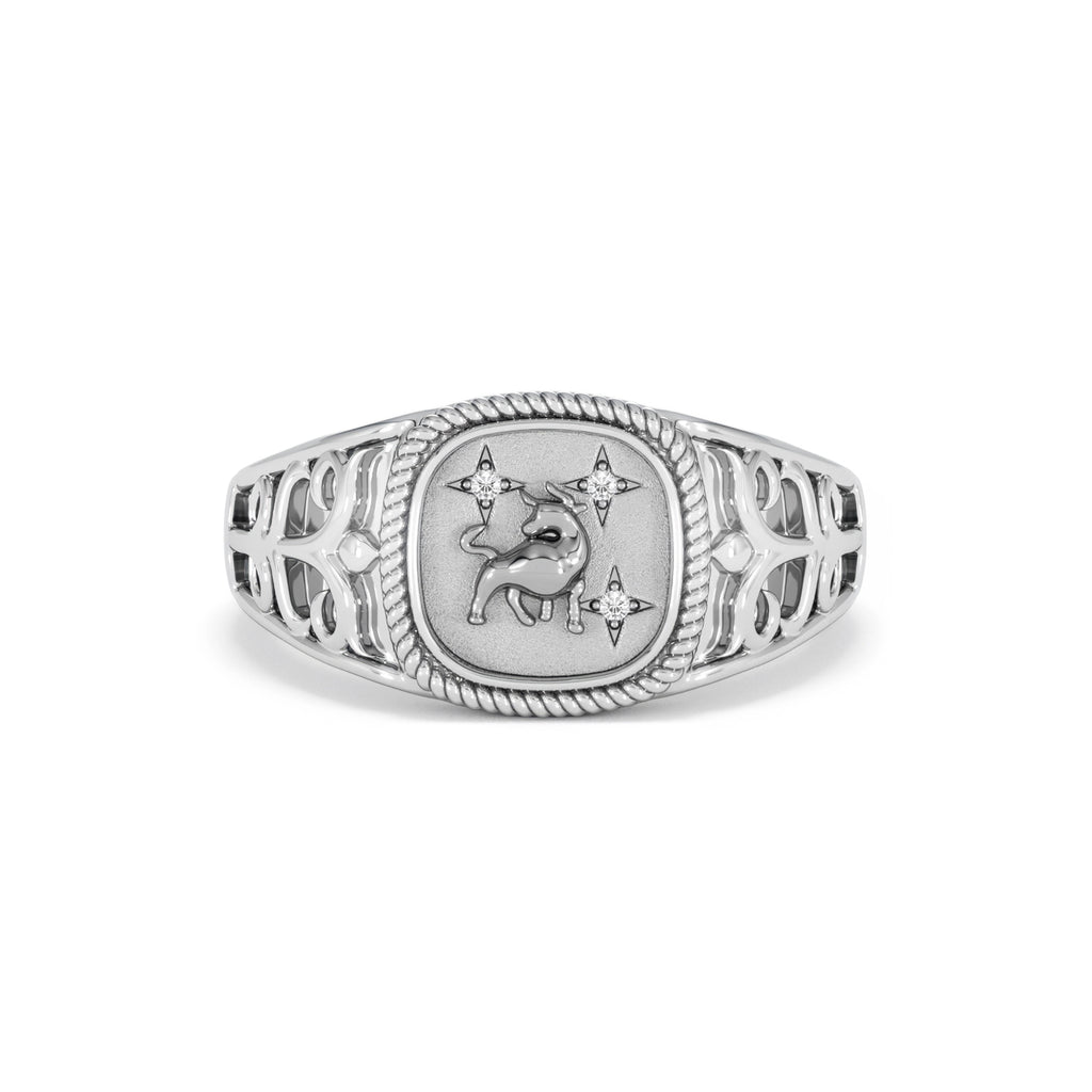 Taurus Zodiac 0.01ct Lab Diamond Signet Ring in Silver