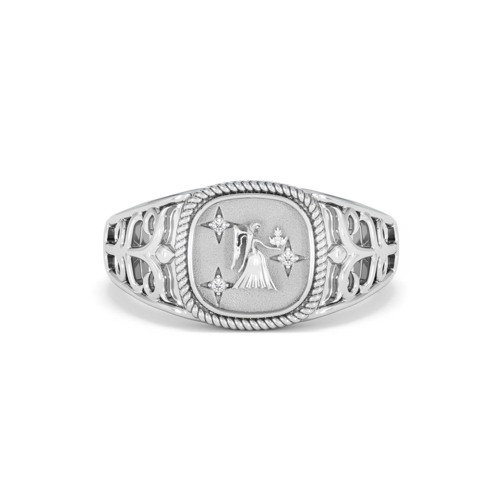 Virgo Zodiac 0.01ct Lab Diamond Signet Ring in Silver