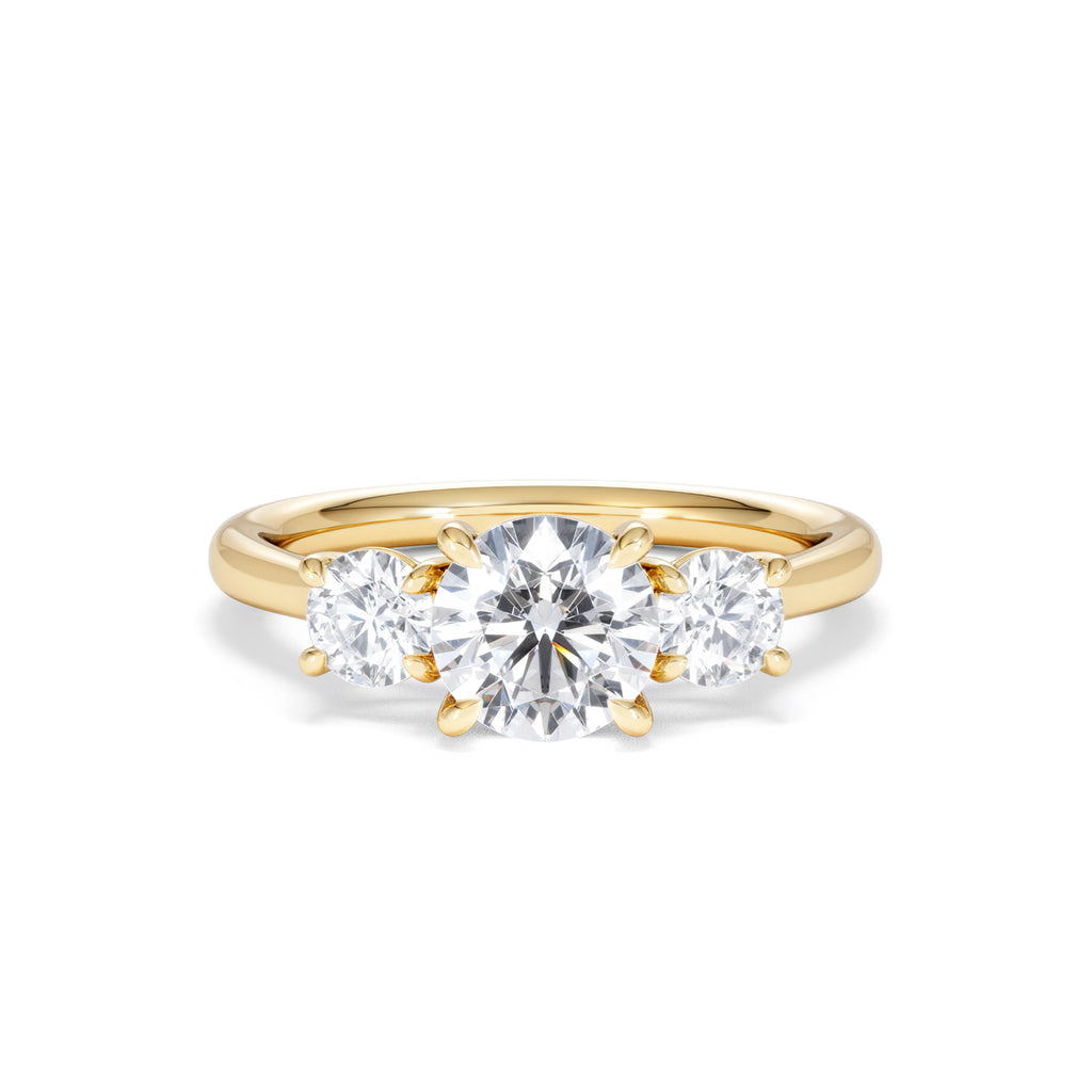 Evoke 1.00ct Round Cut Lab Diamond 3 Stone Ring in 9K Yellow Gold