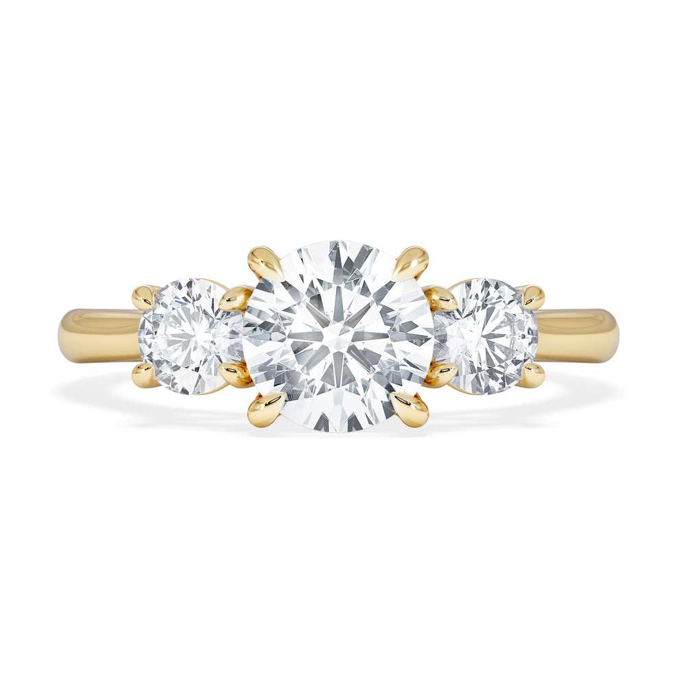 Evoke 1.00ct Round Cut Lab Diamond 3 Stone Ring in 9K Yellow Gold