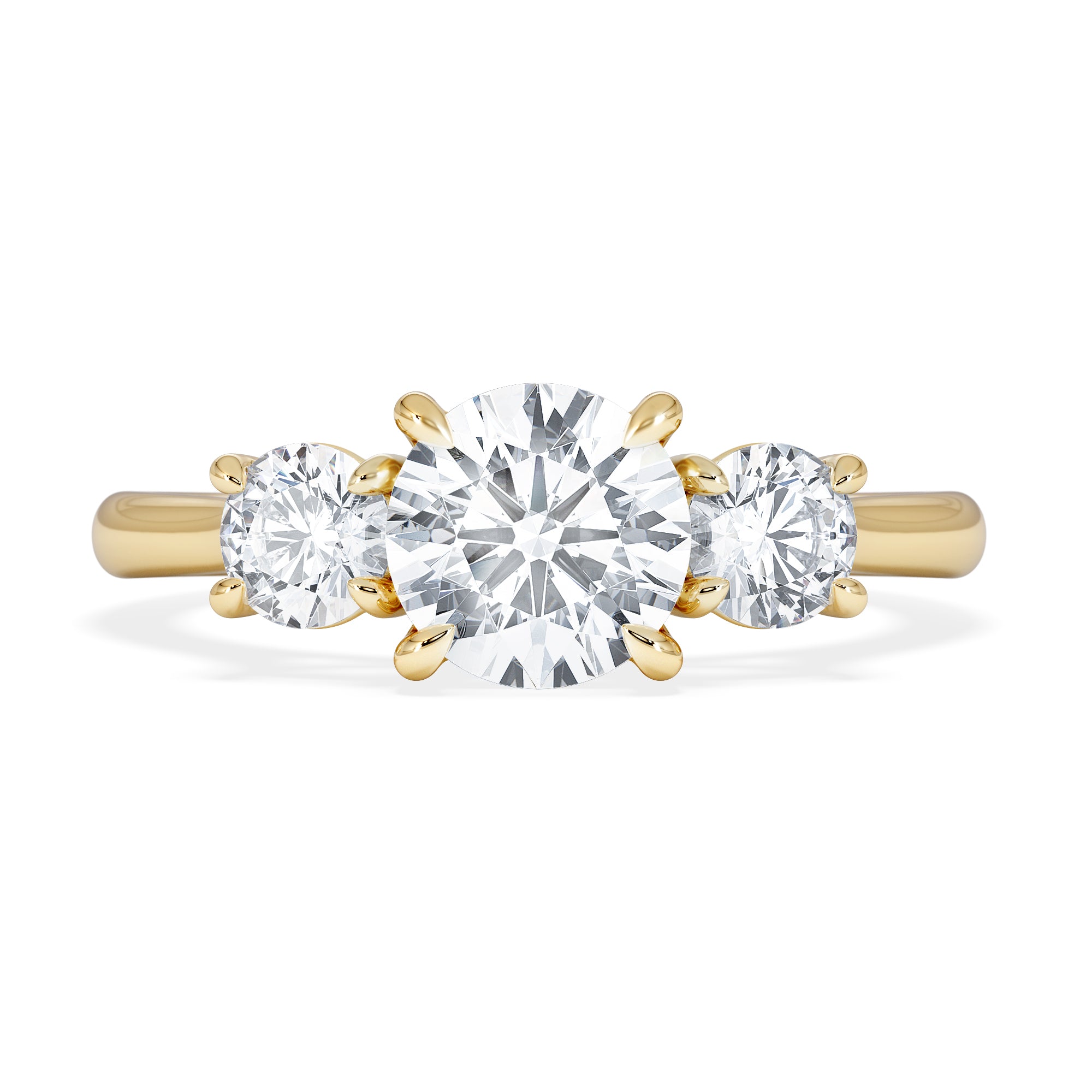 Evoke 1.00ct Round Cut Lab Diamond 3 Stone Ring in 9K Yellow Gold