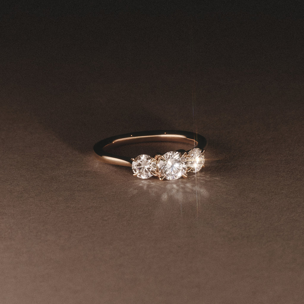 Evoke 1.00ct Round Cut Lab Diamond 3 Stone Ring in 9K Yellow Gold
