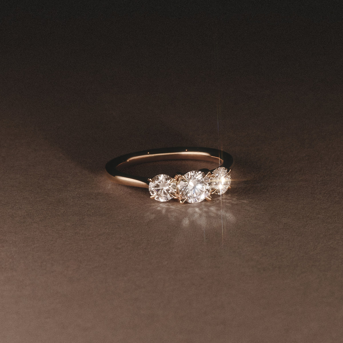 Evoke 1.00ct Round Cut Lab Diamond 3 Stone Ring in 9K Yellow Gold