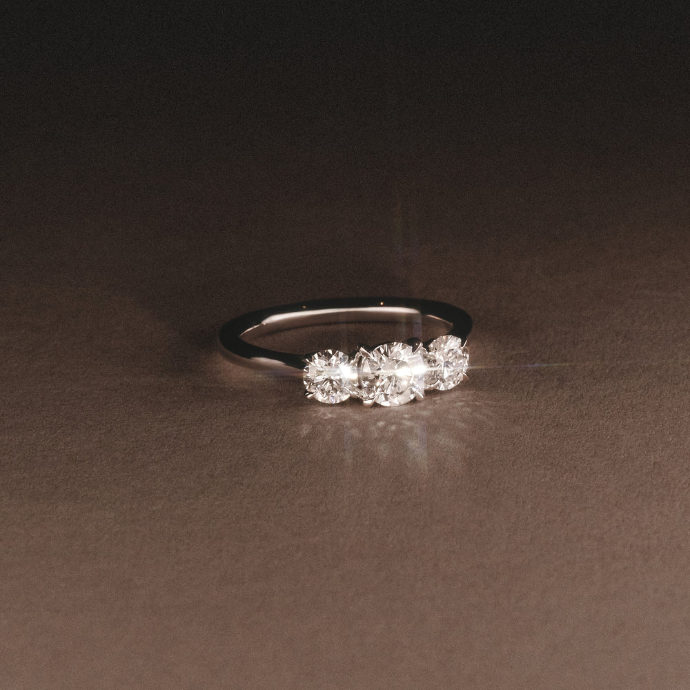 Evoke 1.00ct Round Cut Lab Diamond 3 Stone Ring in 9K White Gold