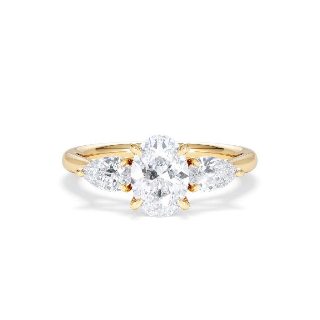 Evoke 1.00ct Oval Cut Lab Diamond 3 Stone Ring in 9K Yellow Gold
