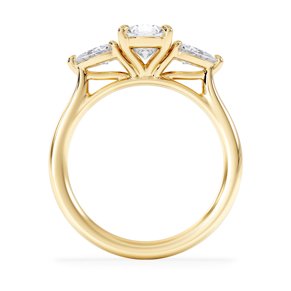 Evoke 1.00ct Oval Cut Lab Diamond 3 Stone Ring in 9K Yellow Gold