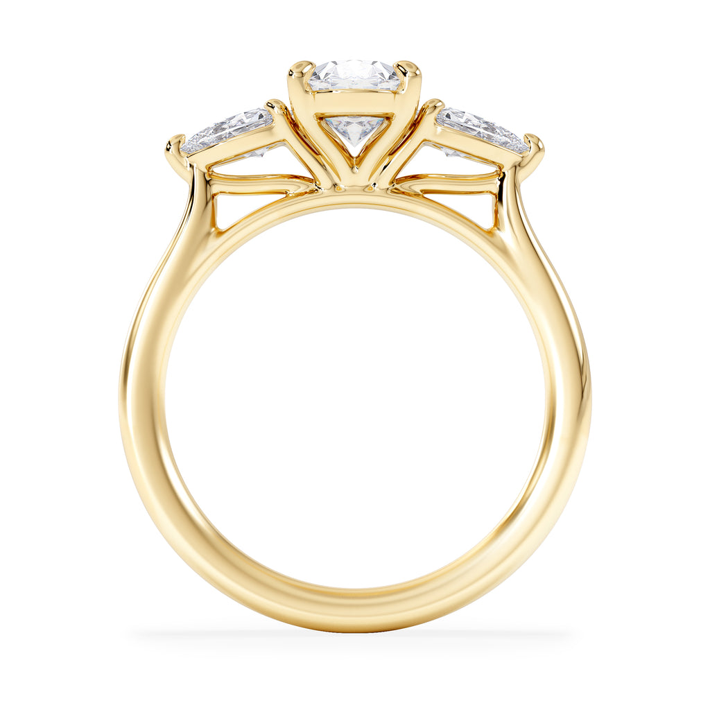 Evoke 1.00ct Oval Cut Lab Diamond 3 Stone Ring in 9K Yellow Gold