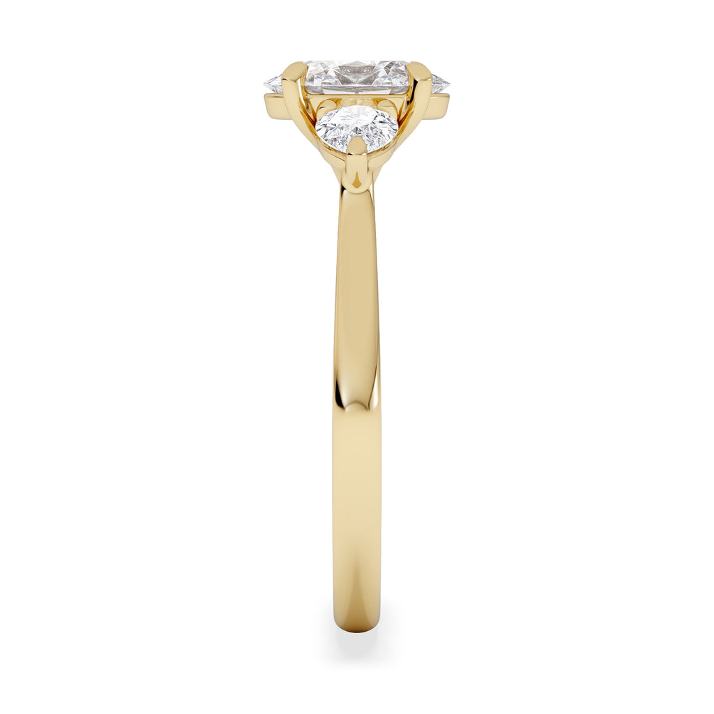 Evoke 1.00ct Oval Cut Lab Diamond 3 Stone Ring in 9K Yellow Gold
