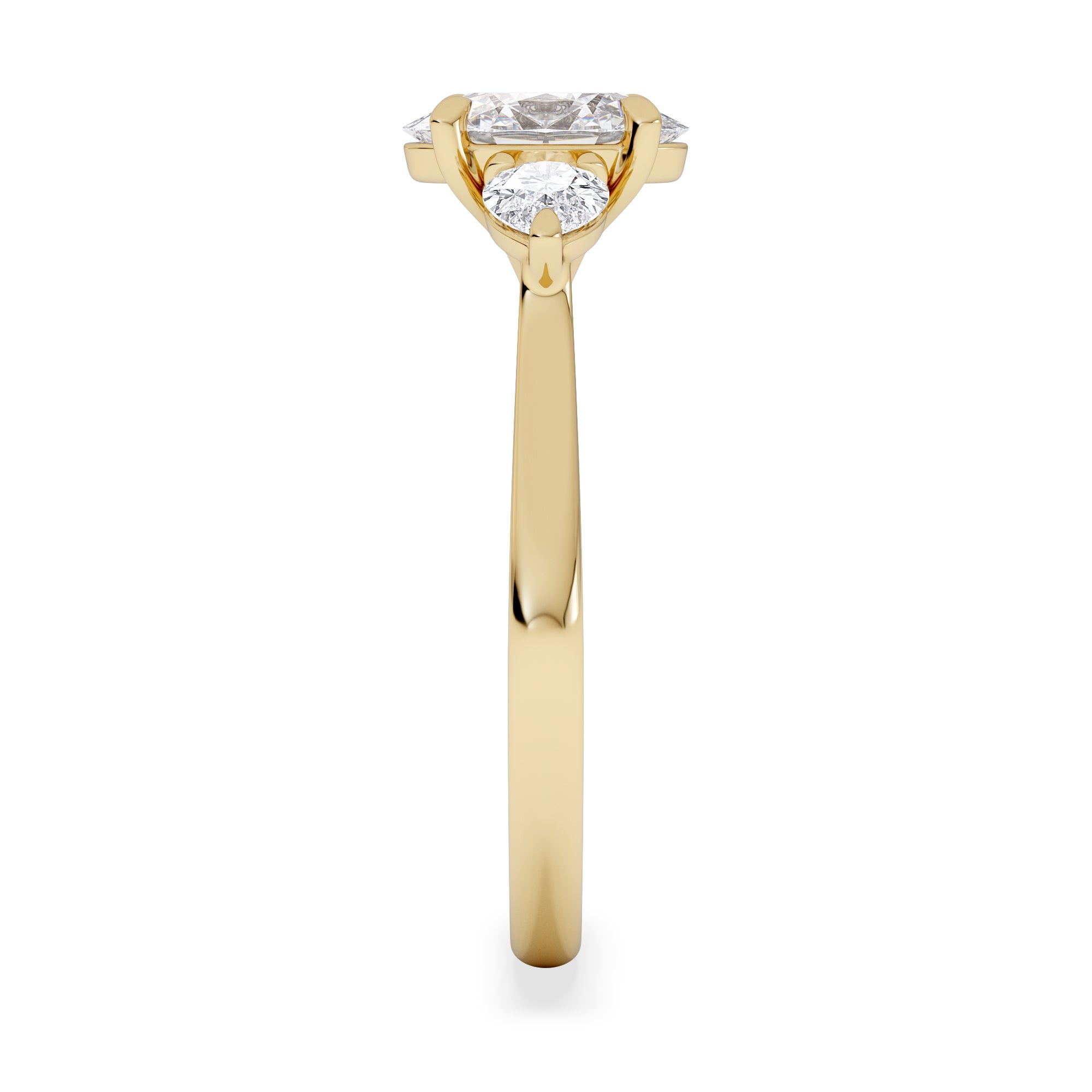 Evoke 1.00ct Oval Cut Lab Diamond 3 Stone Ring in 9K Yellow Gold