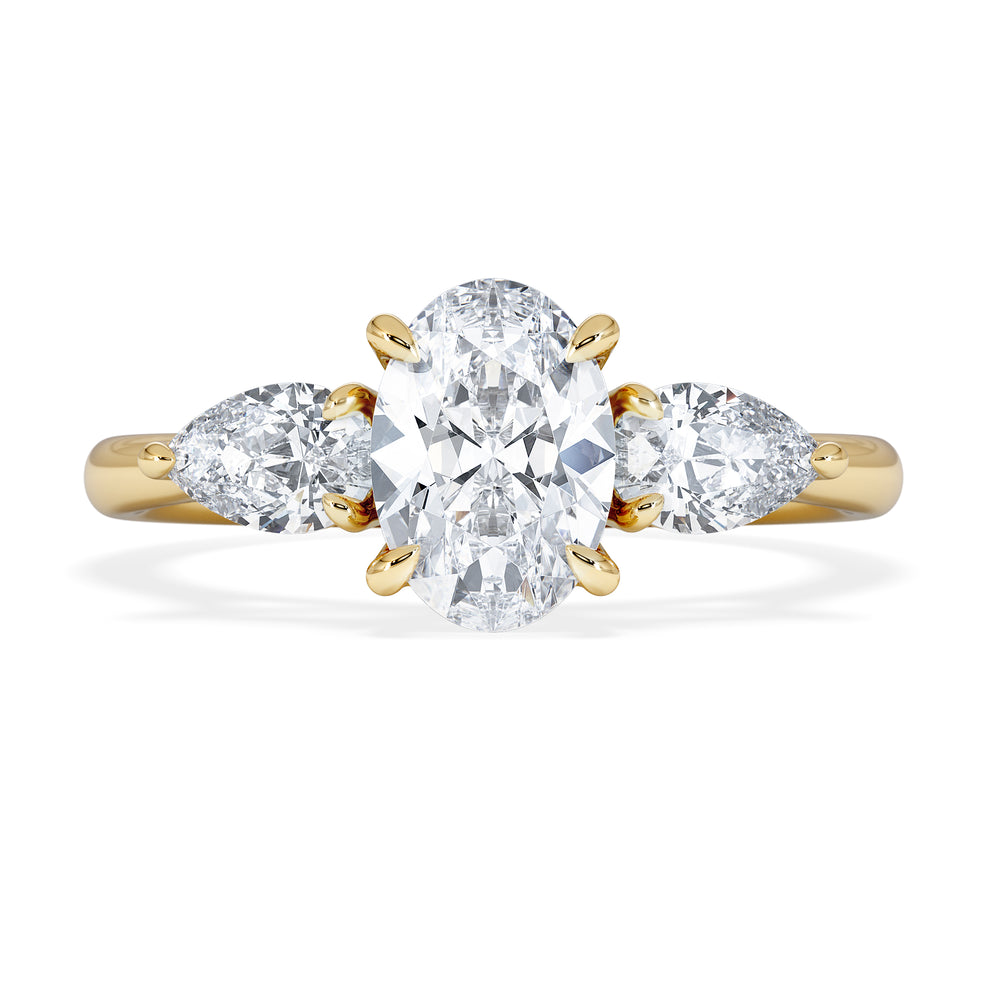 Evoke 1.00ct Oval Cut Lab Diamond 3 Stone Ring in 9K Yellow Gold