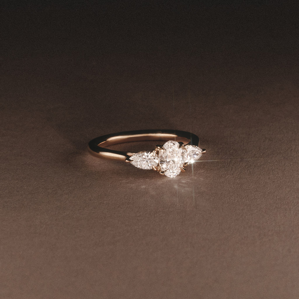 Evoke 1.00ct Oval Cut Lab Diamond 3 Stone Ring in 9K Yellow Gold