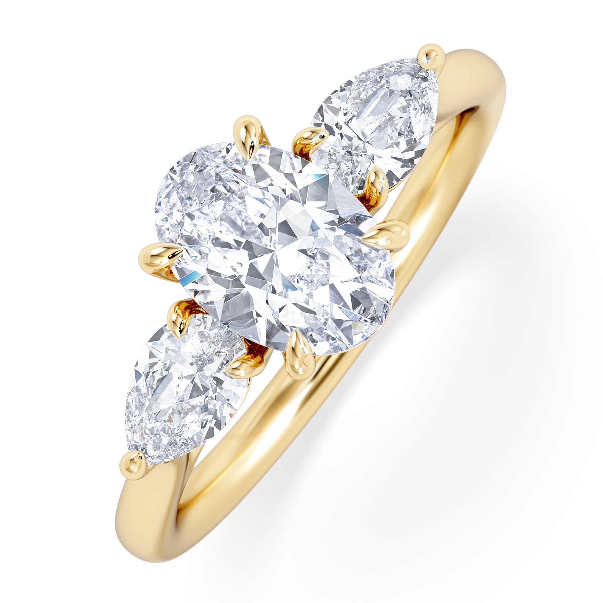 Evoke 1.00ct Oval Cut Lab Diamond 3 Stone Ring in 9K Yellow Gold