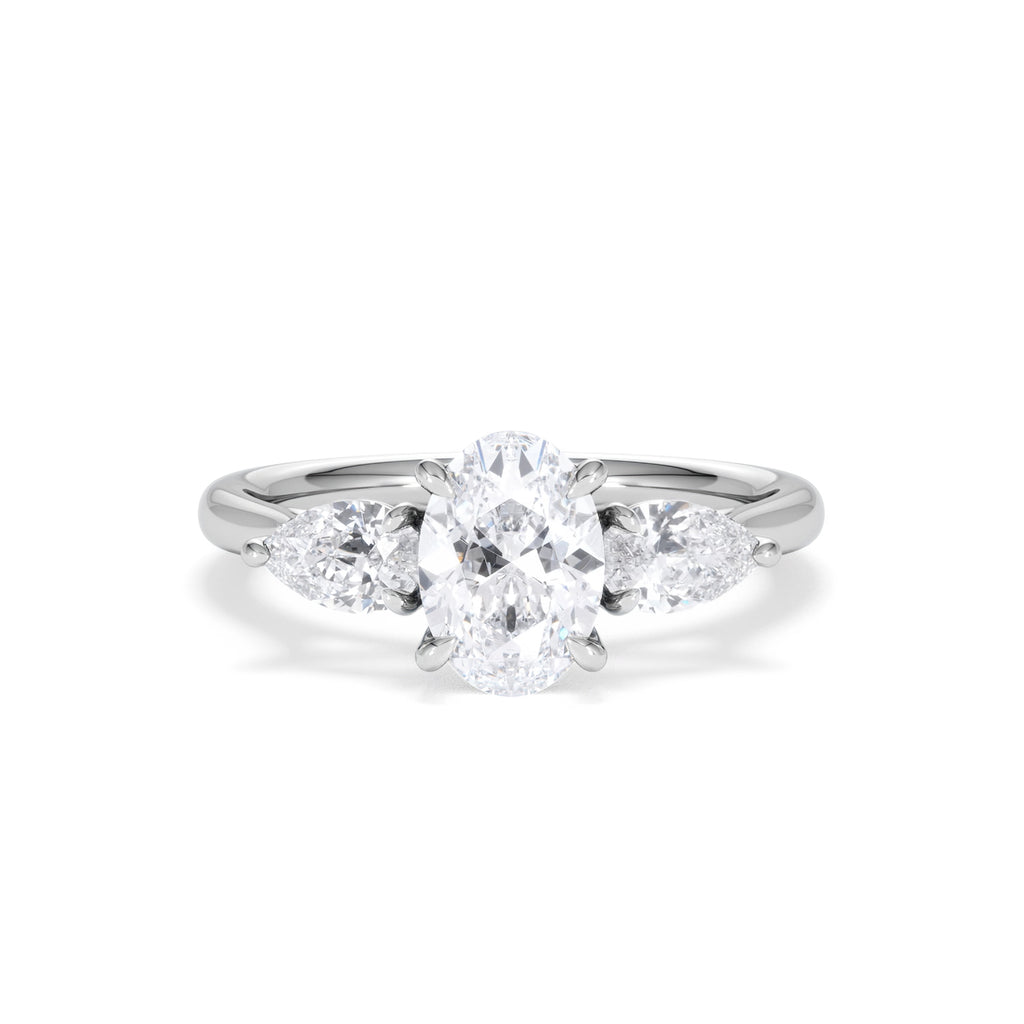 Evoke 1.00ct Oval Cut Lab Diamond 3 Stone Ring in 9K White Gold