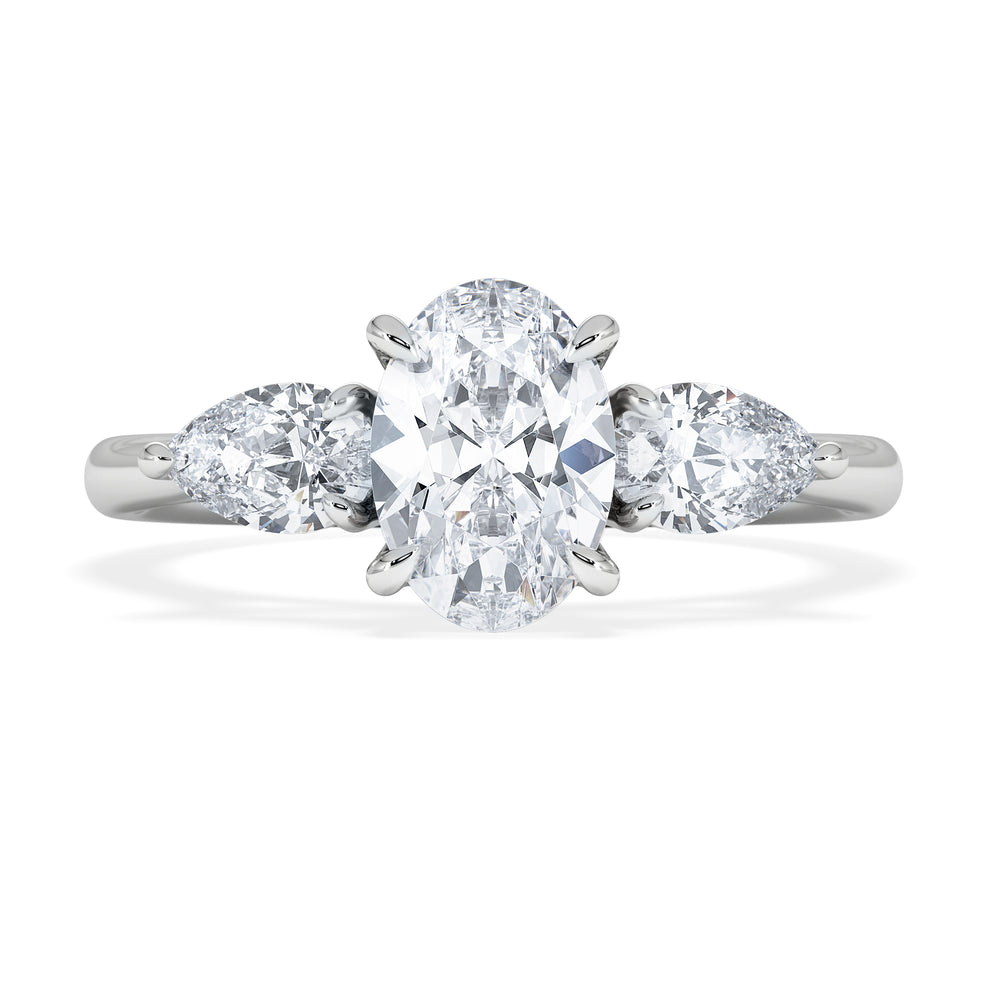 Evoke 1.00ct Oval Cut Lab Diamond 3 Stone Ring in 9K White Gold