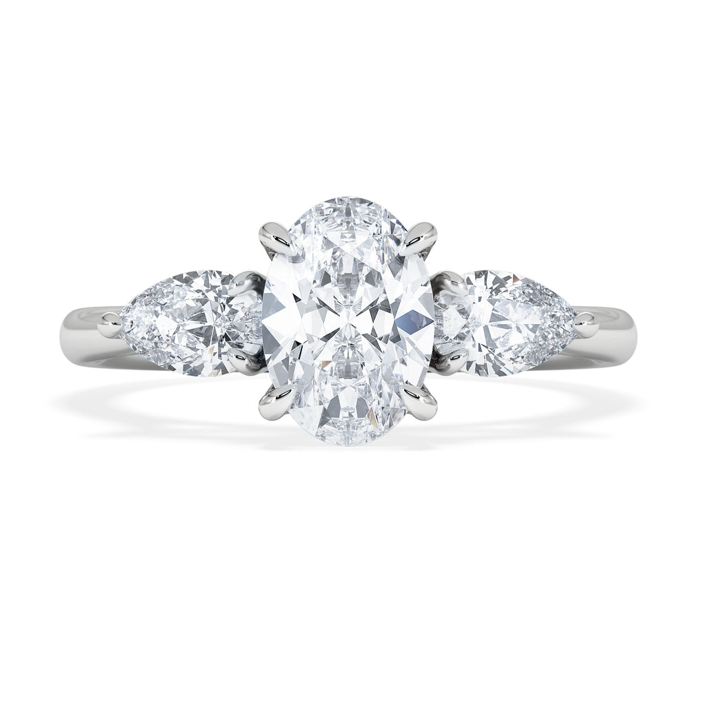 Evoke 1.00ct Oval Cut Lab Diamond 3 Stone Ring in 9K White Gold