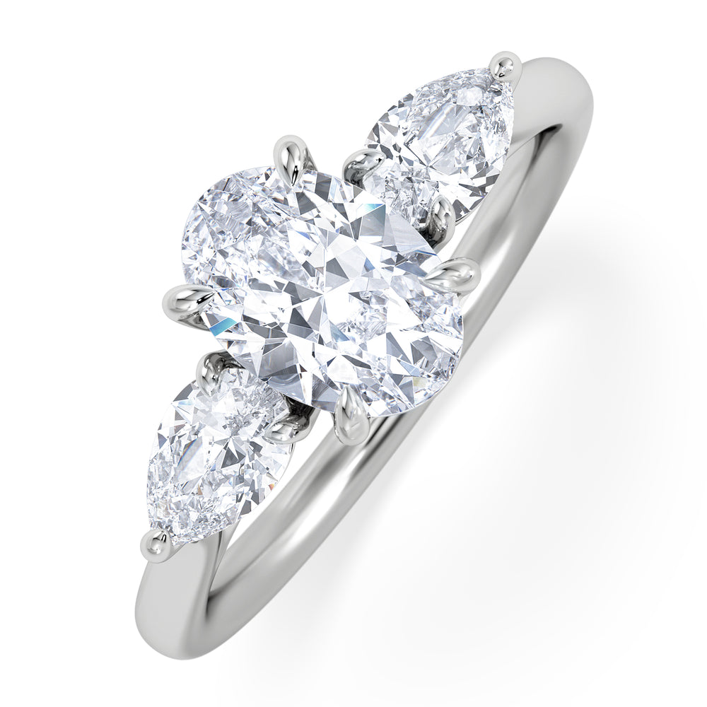 Evoke 1.00ct Oval Cut Lab Diamond 3 Stone Ring in 9K White Gold