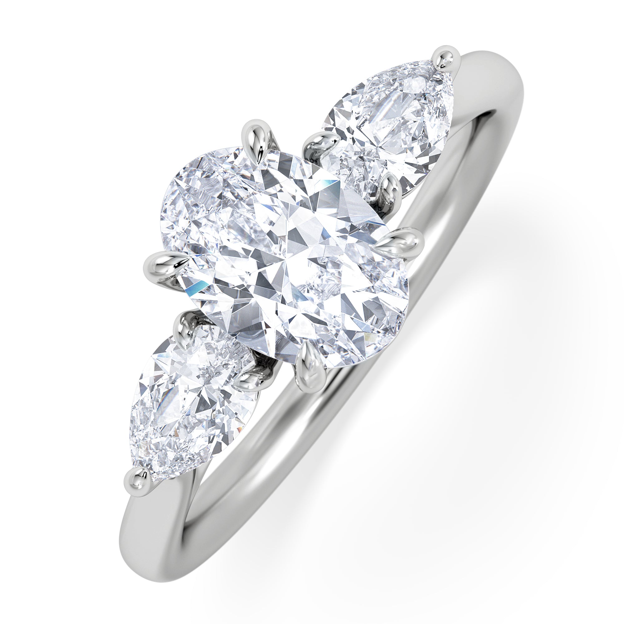 Evoke 1.00ct Oval Cut Lab Diamond 3 Stone Ring in 9K White Gold
