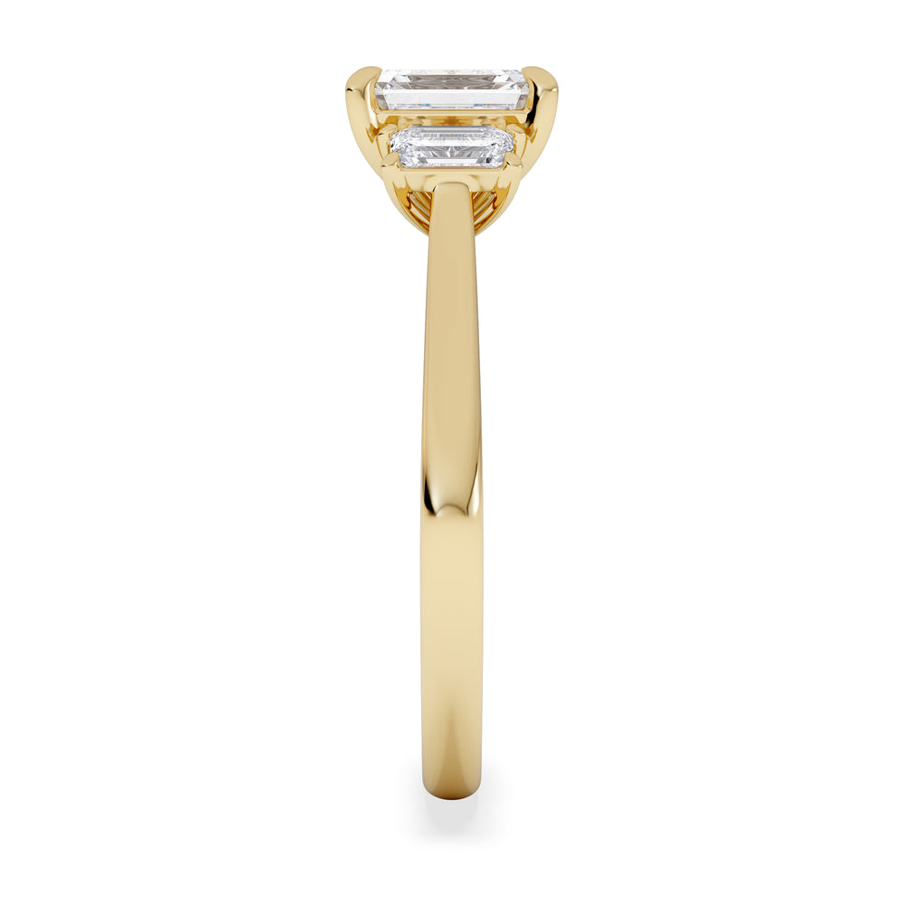Evoke 1.00ct Emerald Cut Lab Diamond 3 Stone Ring in 9K Yellow Gold