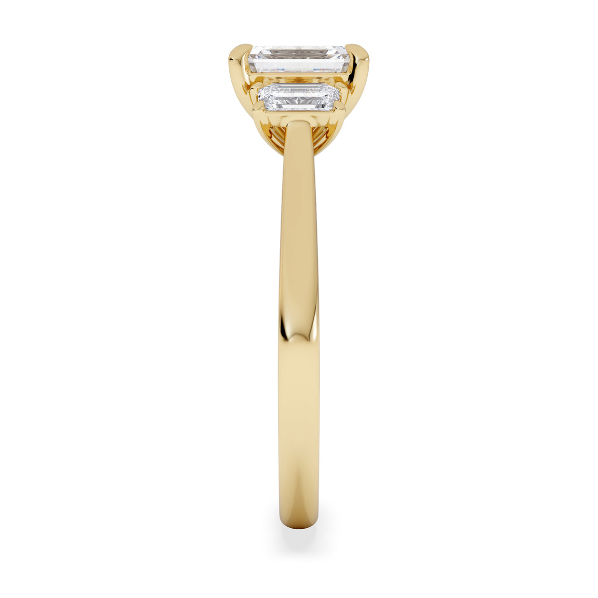 Evoke 1.00ct Emerald Cut Lab Diamond 3 Stone Ring in 9K Yellow Gold