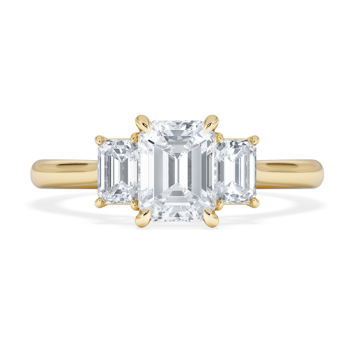 Evoke 1.00ct Emerald Cut Lab Diamond 3 Stone Ring in 9K Yellow Gold