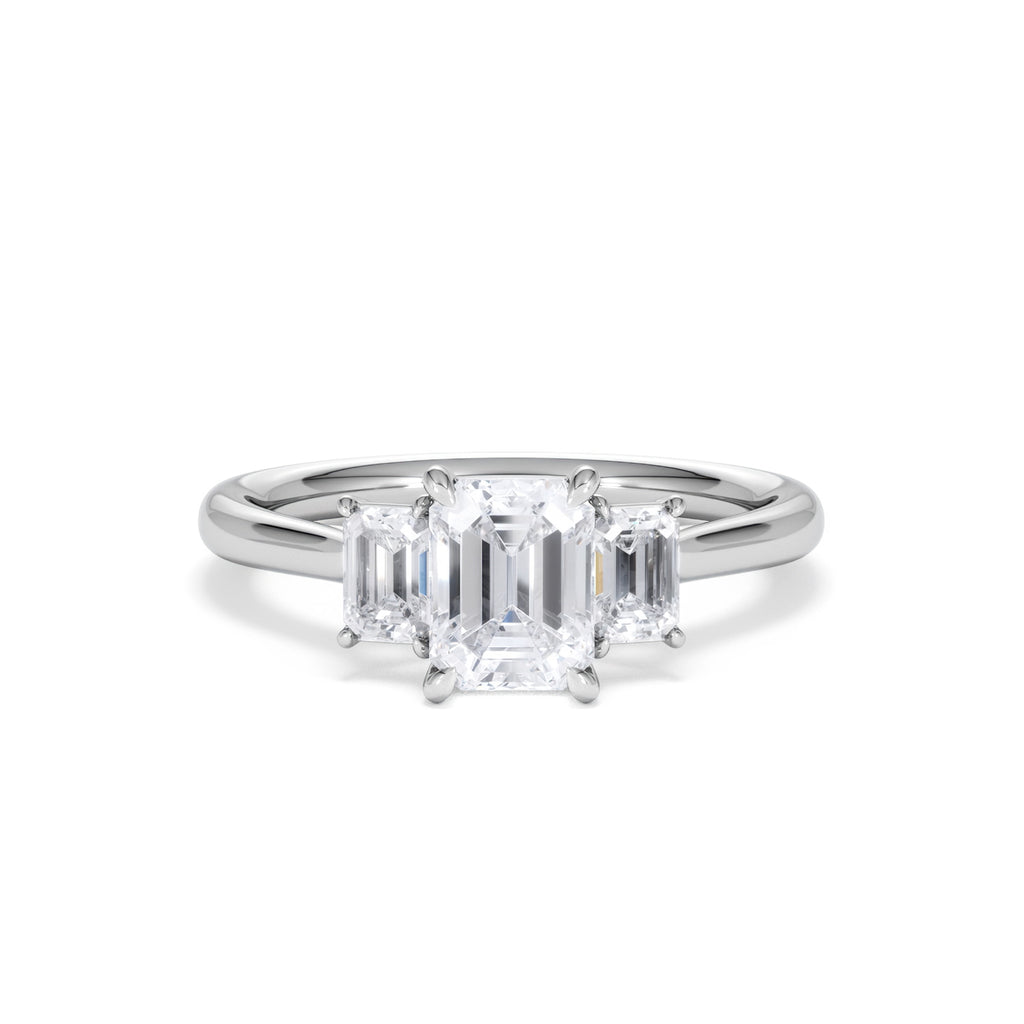 Evoke 1.00ct Emerald Cut Lab Diamond 3 Stone Ring in 9K White Gold
