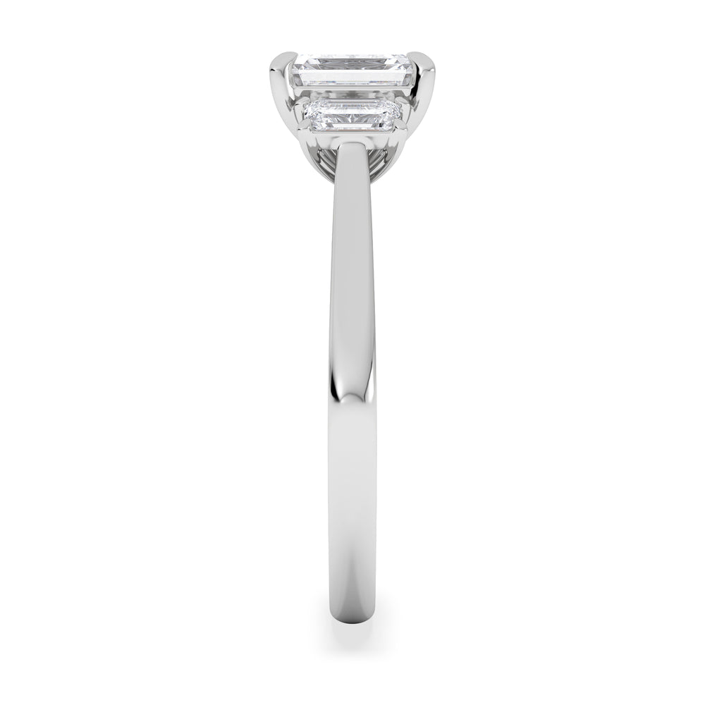 Evoke 1.00ct Emerald Cut Lab Diamond 3 Stone Ring in 9K White Gold